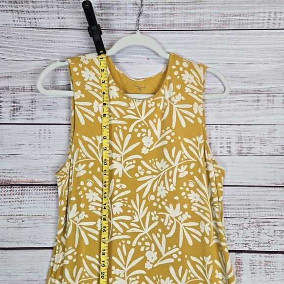 Garnet Hill Midi Dress Sz L Yellow Floral Sleeveless Tencel Spandex Flowy Slits - Picture 3 of 13